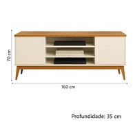 Rack Bancada para TV até 60" 1,60m com 2 Portas e 3 Nichos - Titan Off White/Madeirado - imagem 3
