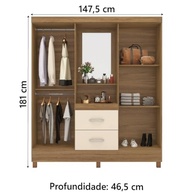 Guarda-Roupa Casal Capela 4 Portas com Espelho e 2 Gavetas – Amêndoa/Off White - imagem 3