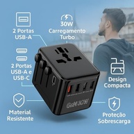Carregador Universal 30W GaN: 150 Países, 4 Portas (2 USB-A + 2 USB-C), Turbo, Compacto c/ Estojo - imagem 4