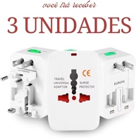 Kit 3 Adaptadores de Tomada Universal Portátil Bivolt com Trava de Segurança - Essencial para Viagens Internacionais - imagem 3