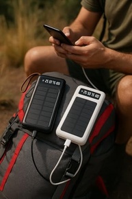 Power Bank Solar 20000mAh: Carregador Portátil com Cabos Embutidos e Display Digital - Ideal para Viagens e Camping (Preto) - imagem 4
