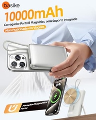Basike Power Bank 10000mAh Indução 15W + PD 22.5W: Carregador Portátil Universal Prata - imagem 4