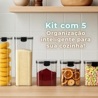 Conjunto 5 Potes Herméticos Organizadores de Alimentos - BPA Free, Empilháveis, para Cozinha e Armazenamento - imagem 3