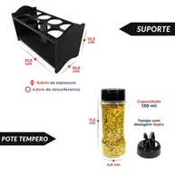 Porta Tempero em Madeira com 8 Potes de 130ml - Sistema Dosador Duplo e Tampa Transparente para Organizar sua Cozinha - imagem 3