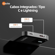 Basike Power Bank 10000mAh: Carregador Portátil Universal 22.5W com Cabos Integrados e Carregamento Rápido - imagem 4