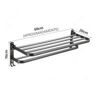 Suporte de Toalha Dobrável com Prateleira em Alumínio 60cm - Porta Toalhas Moderno com 2 Barras e Ganchos - imagem 3