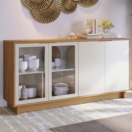 Buffet Vitória Colibri Móveis – 4 Portas, 2 Prateleiras, Design Retrô em Freijó e Off White - imagem 3
