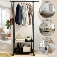 Arara Organizadora com Rodas – Cabideiro Multiuso com Prateleiras e Sapateira, Estrutura Metálica para Quarto e Closet - imagem 4