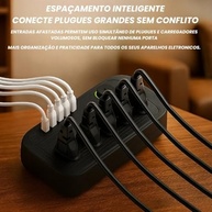 Régua de Energia Premium: 5 Tomadas, 4 USB + 1 Tipo-C, 2500W, Cabo 1.9m, Preta - imagem 3