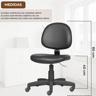 Cadeira Executiva Courvin Preto - Design Ergonômico Sem Braço com Altura Ajustável e Rodízios Antirriscos - imagem 4