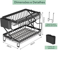 Escorredor de Louça com Porta Talheres - Organizador Preto para Cozinha Moderna - imagem 3