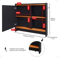 Armário com Espelho e Gancho para Toalhas no Banheiro Genova – Design Moderno Preto/Cinamomo - imagem 4