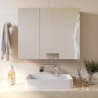 Espelheira Suspensa Moderna com Prateleiras para Banheiro - Design Klein Preto/Nature - imagem 2