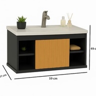 Conjunto Gabinete Cuba E Espelheira Para Banheiro Completo Preto/Ripado - imagem 2