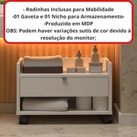 Armário de Banheiro Gabinete Prisma com Gaveta, Nicho e Rodinhas – Design Moderno Off White - imagem 4