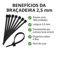 Kit 100 Abraçadeiras Nylon 2,5x100mm Preta: Organização Profissional e Duradoura - imagem 4