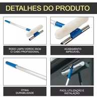 Rodo Limpa Seca Vidros Multiuso com Esfregão 25cm - Cabo de Alumínio 60cm para Limpeza Profissional - imagem 5
