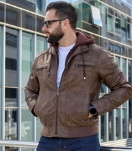 FTIMILD Jaqueta masculina de couro com capuz removível à prova d'água, jaqueta bomber com vários bolsos - imagem 4