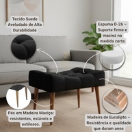 Puff Banco Estofado Capitonê Luxuoso com Pés de Madeira – Assento Versátil e Sofisticado para Sala, Quarto e Hall - imagem 4