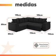 Sofá de Canto 5 Lugares Retrátil Qatar Suede Preto - Conforto e Estilo para sua Sala - imagem 4