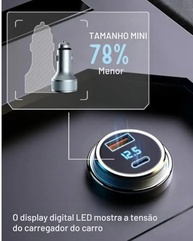 Carregador Veicular Turbo A'GOLD 60W PD QC 3.0: Carga Rápida com Display LED USB+C - imagem 4