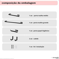 Kit Banheiro 5 Peças em Alumínio Preto Fosco Quadrado - Toalheiros, Papeleira e Cabides Antiferrugem - imagem 5