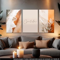 Kit 3 Quadros Decorativos Sala/Quarto - Gratidão em Cores Neutras | Design Premium e Fácil Instalação - imagem 2