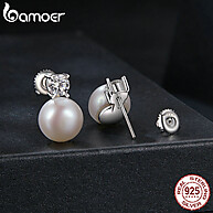 Brincos de Prata 925 com Moissanite e Pérola Natural Bamoer – Elegância e Qualidade - imagem 2
