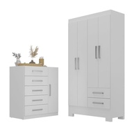 Quarto Infantil Completo com Guarda-Roupa 4 Portas e Cômoda Amy Espresso Móveis Branco - imagem 4