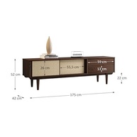 Rack para TV 75" em Madeira Imbuia com Portas de Correr em Palha Natural Simona - Design Minimalista Exclusivo 175 cm - imagem 3