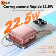 Mini Power Bank Basike 10000mAh Rosa: Carregador Portátil Rápido 22.5W com Cabos Integrados - imagem 5