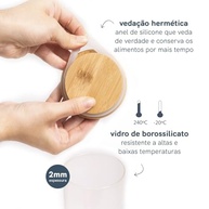 Pote de Vidro 1,1L com Tampa de Bambu Hermética - Oikos Redondo Flat - imagem 5