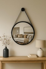 Espelho Redondo 40cm Preto com Alça e Suporte - Design Elegante para Ambientes Modernos - imagem 3