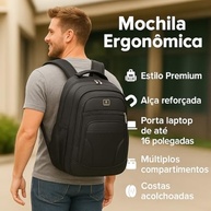 Mochila Masculina Feminina Para Notebook Executiva Impermeável Reforçada Cabo USB Trabalho Escola Viagens Presente - imagem 5