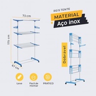 Varal de Chão Regulável Dobrável com 3 Andares e Rodízios – Secagem Inteligente com Até 30kg de Capacidade - imagem 3