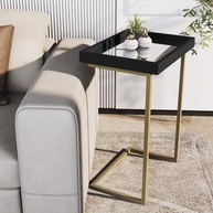 Mesa de Apoio Lateral para Sofá com Bandeja Removível - Design Moderno Preto e Dourado - imagem 2