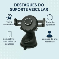 Suporte Veicular 360° com Ventosa Super Resistente para Celular e GPS | Navegação Segura e Confortável - imagem 5