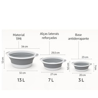 Conjunto de 3 Bacias Retráteis Dobráveis Multiuso 13L/7L/3L com Alças - Branco e Cinza - imagem 3