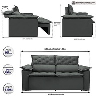 Sofá Retrátil e Reclinável Cama Inbox Compact 1,50m em Tecido Suede Velusoft Cinza - Conforto e Estilo Moderno - imagem 3