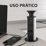 Torre Tomada Retrátil 3 Tomadas + USB + USB-C para Bancada - Multiplug Embutir 1.8m - imagem 4