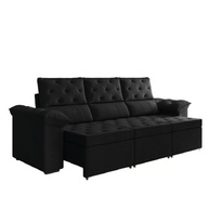 Sofá Retrátil 3 Lugares York Suede Preto - Conforto e Estilo para Sua Sala - imagem 1