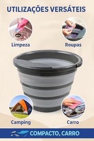 Balde Retrátil Dobrável 8L Silicone com Alça Reforçada - Portátil e Multiuso para Casa, Viagem e Camping (Cinza) - imagem 4