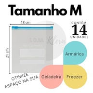 Saco Hemético 14 Unidades Tamanho Médio - Zip Reutilizável para Congelar e Organizar Alimentos - imagem 3