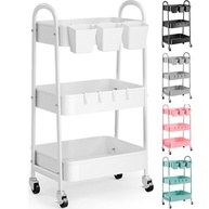 Carrinho de Rodinhas de Metal Branco 3 Camadas com Rodas Bloqueáveis - Ideal para Cozinha, Banheiro e Armazenamento - imagem 2