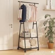 Arara Organizadora com Rodas – Cabideiro Multiuso com Prateleiras e Sapateira, Estrutura Metálica para Quarto e Closet - imagem 2