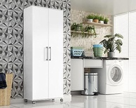 Armário de Lavanderia Manuela 2 Portas com Rodinhas 1,80m - Branco Moderno - imagem 4