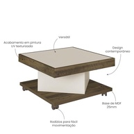 Mesa de Centro com Rodízios SAARA – Design Moderno em Off White e Pinho - imagem 5