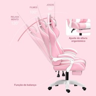 Cadeira Gamer Rosa com Orelhas de Coelho - Conforto Ergonômico e Design Fofinho para Jovens e Gamers - imagem 5