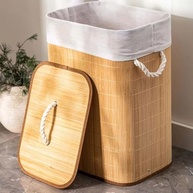 Cesto de Roupa Suja em Bambu com Tampa e Alças - Design Moderno e Sustentável para Banheiro e Lavanderia - imagem 3