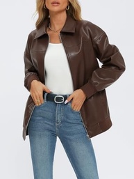 AUTOMET Jaquetas femininas de couro grandes com zíper, roupas de bombardeiro de motocicleta, roupas modernas de outono e inverno 2024 - imagem 3